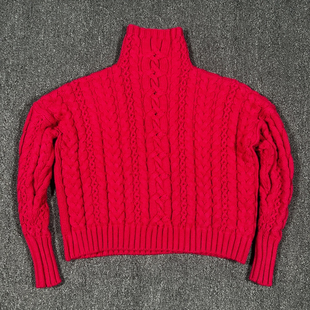Lauren Ralph Lauren Cable Knit Sweater Womens Small Red Excellent Mock Neck Top